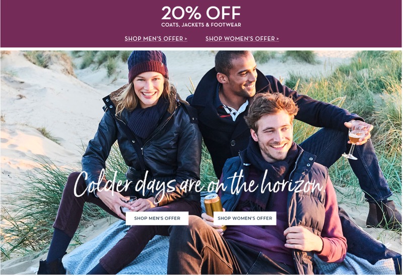 Crew Clothing: 20% off coats, jackets & footwear