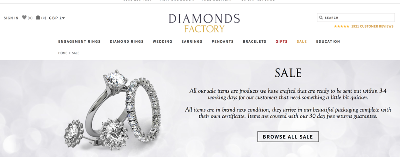 Diamonds Factory: Sale up to 45% off jewellery collections