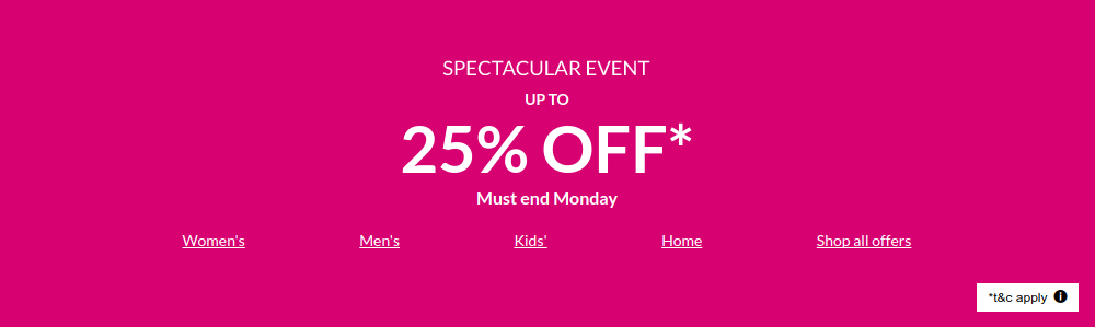 Debenhams: 25% off fashion, beauty, gifts, furniture and electricals