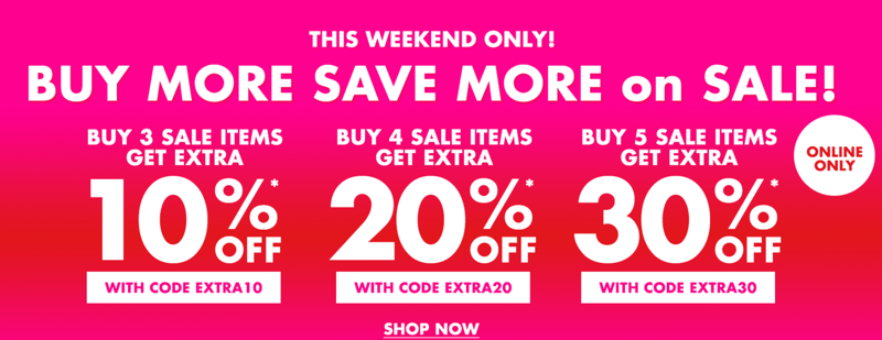 Forever 21: Buy 3, 4, 5 items, get extra 10%, 20%, 30% off