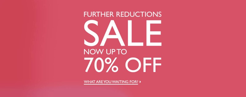 Precis: Sale up to 70% off women's clothes and evening wear