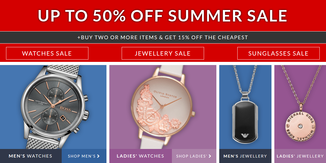 Watch Shop Watch Shop: Summer Sale up to 50% off watches, jewellery and sunglasses