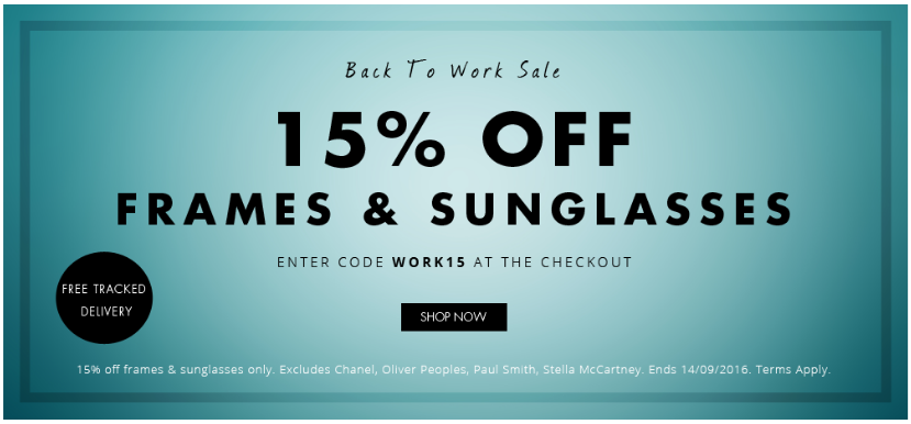 Eye Wear Brands: 15%  off frames and sunglasses